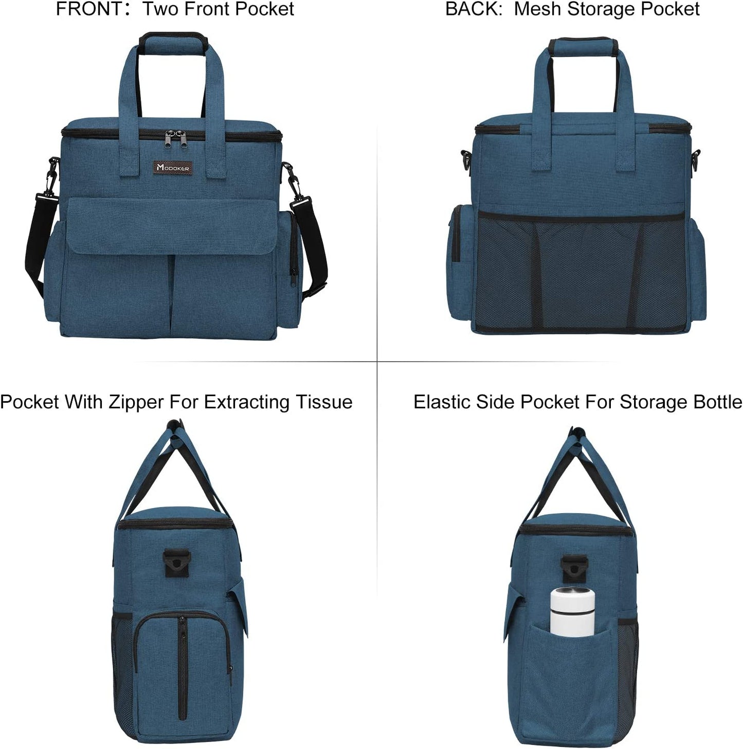 Dog Travel Bag with 2 Food Bags, 2 Bowls and 1 Mat (Blue) | Roomy Main Compartment | Multiple Functional Pockets | Water-Resistant Oxford Fabric | PVC Backing | Leak-Resistant Lining